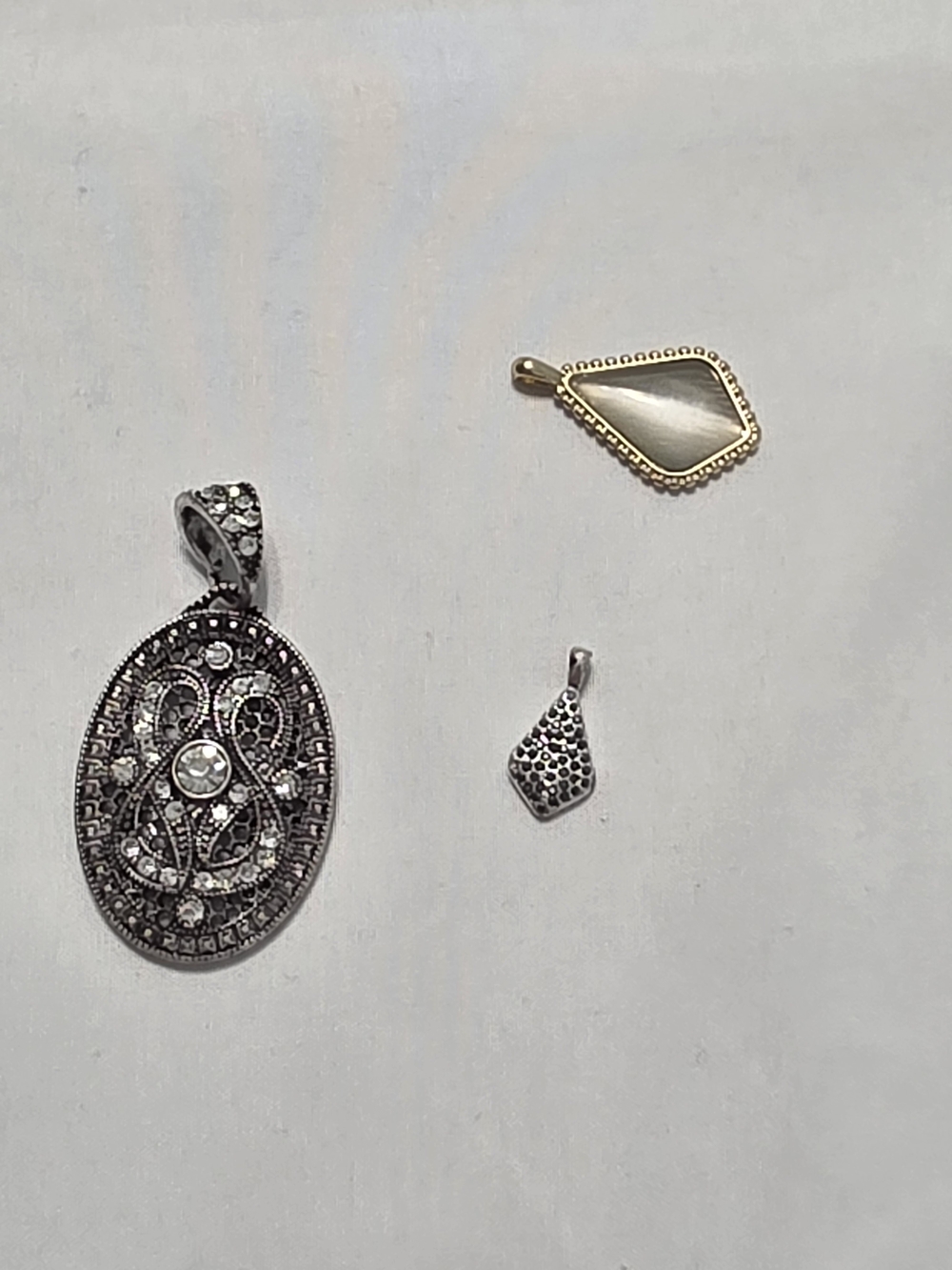Vintage Style Pendant Lot - Filigree Rhinestone, Cat's Eye, & Textured Charms